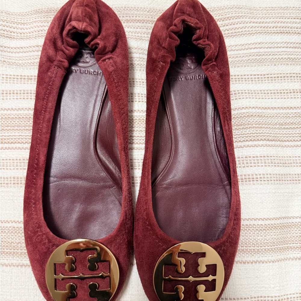 Tory Burch Wine Suede Ballet Flats
